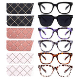CHOFILORD 6 Pack Fashion Reading Glasses for Women Men Blue Light Blocking Oversized Square Readers with Spring Hinge (2 Black &
