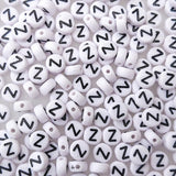 200+ Pieces 4x7mm Single Z Letter Beads for Jewelry Making, White Round Acrylic Bulk Alphabet (Black on White)