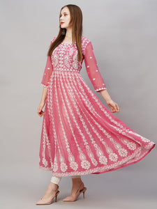 Gosriki Women'S Georgette Chikankari Embroidered Anarkali Kurti (Kari Wine-Grt-Gs_Xxl_Wine_Xx-Large),Wine,2,B0CBPQ4NPH