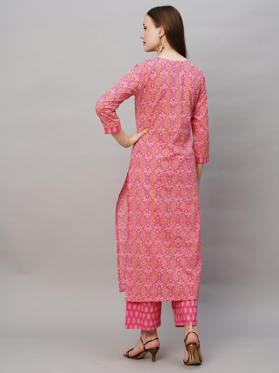 Gosriki Women'S Cotton Blend Printed Straight Kurta With Pant (Vasa Pink-Gs_M_Pink_Medium),Pink,,B0CBPS5HQF