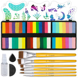 T TOGUSH Face Painting Kit Split Cakes Face Paint Set with Stencils Brushes Sponges 240g Professional Rainbow Palette Water Colo