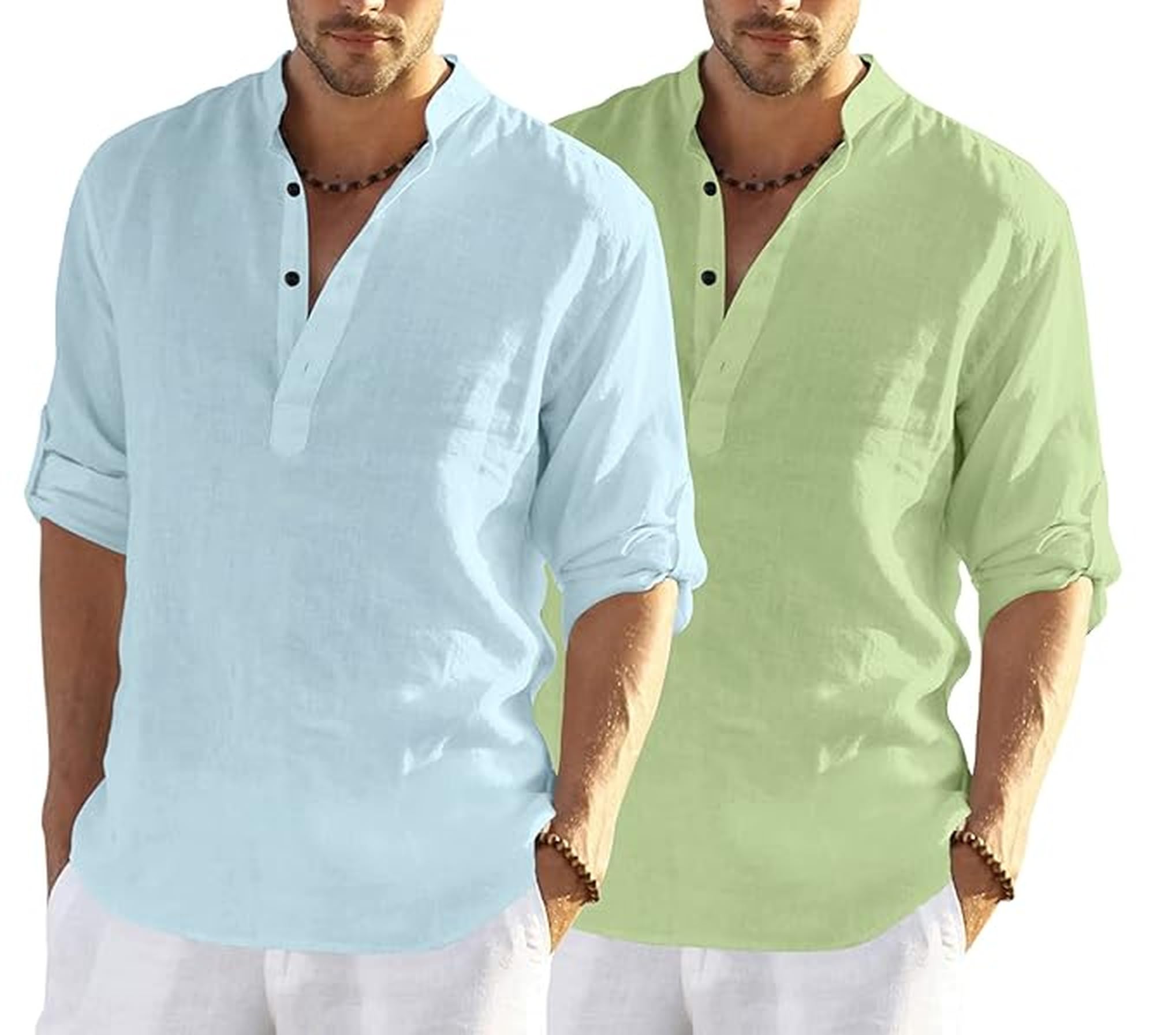 Bellstone Men'S Cotton Blend Solid Regular Dress Shirt (Kurta800_Combo_Aqua_Light Green_Xl
