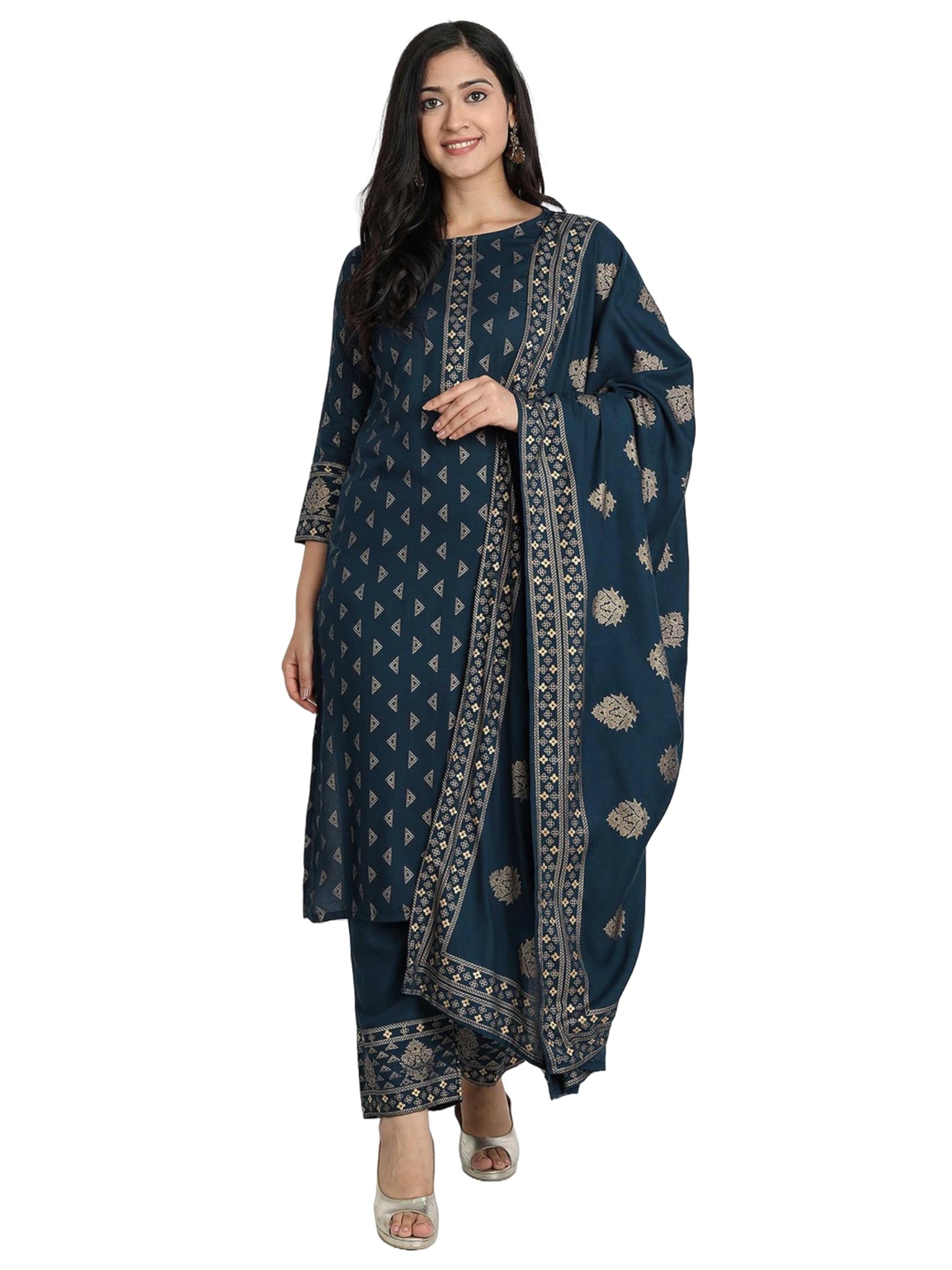 Alvami Women Printed Straight Kurta and Pant Set with Dupatta (XXL)