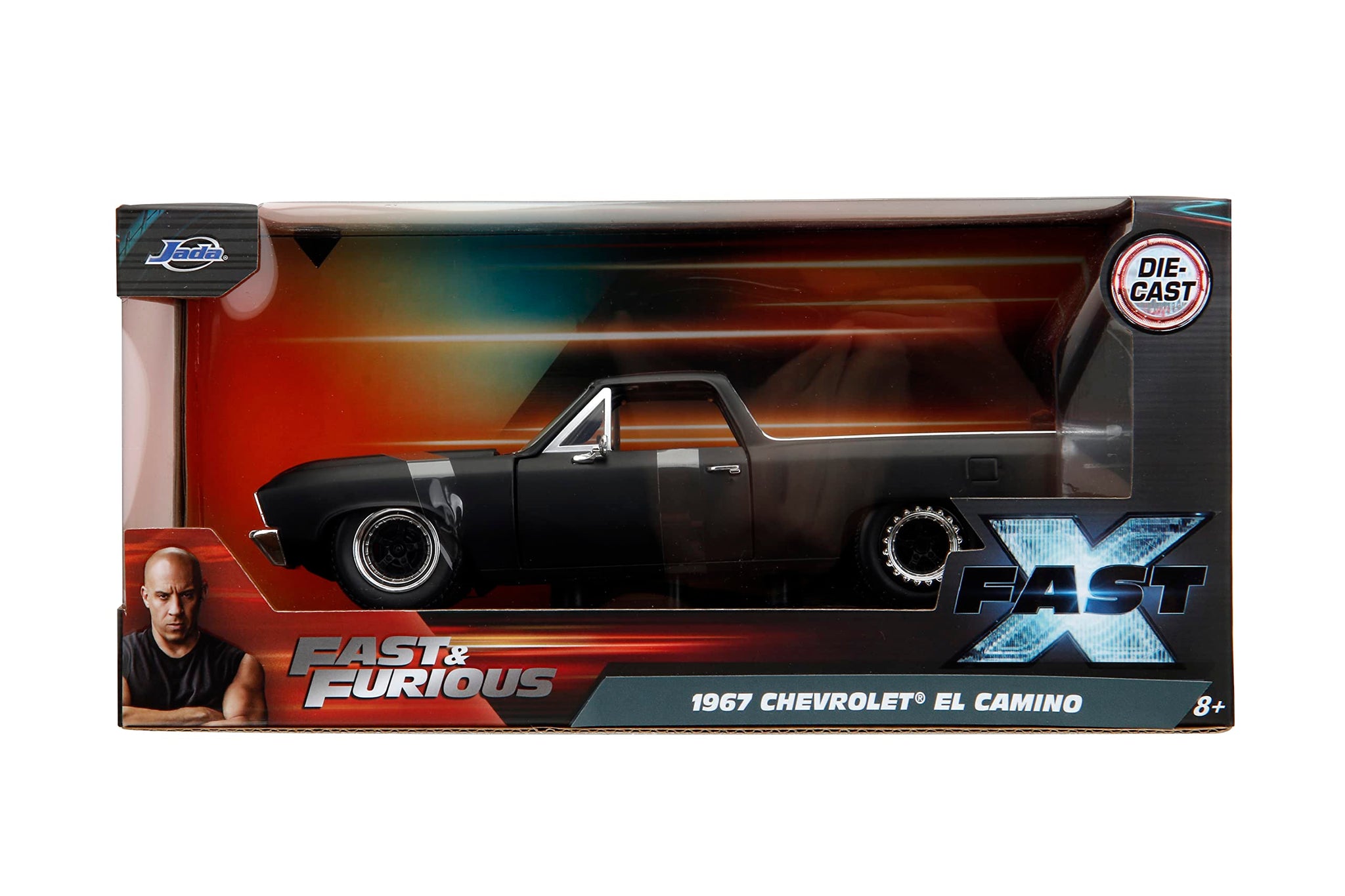 Fast & Furious Fast X 1:24 1967 Chevy El Camino Die-Cast Car, Toys For Kids And Adults,Black
