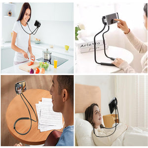 Universal Smart Mobile Phone Stand,Hanging on Neck Cell Phone Mount Holder, Lazy Cell Phone Holder (Black)