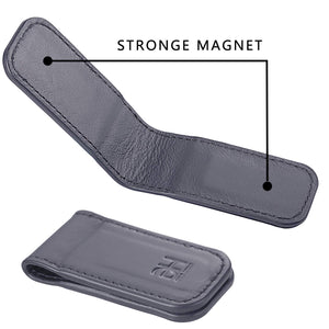 GH GOLD HORSE Slim Magnetic Money Clip Genuine Leather Business Card Holder for Men (Grey)