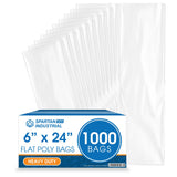 Spartan Industrial - 6X 24(1000 Count) 2 Mil Heavy Duty Flat Open End Clear Plastic Poly Bags - For Wigs, Posters, and M