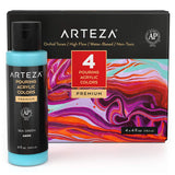 ARTEZA Acrylic Pouring Paint Set, 4 Orchid Colors, 4 oz Bottles, HighFlow Paint, No Mixing Needed, Art Supplies for Canvas, Gla