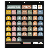 REGELETO Large Boho Calendar Pocket Chart with 96 Cards for Classroom, Size:32.25 x 24.125 inch Black Monthly Calendar and Weath