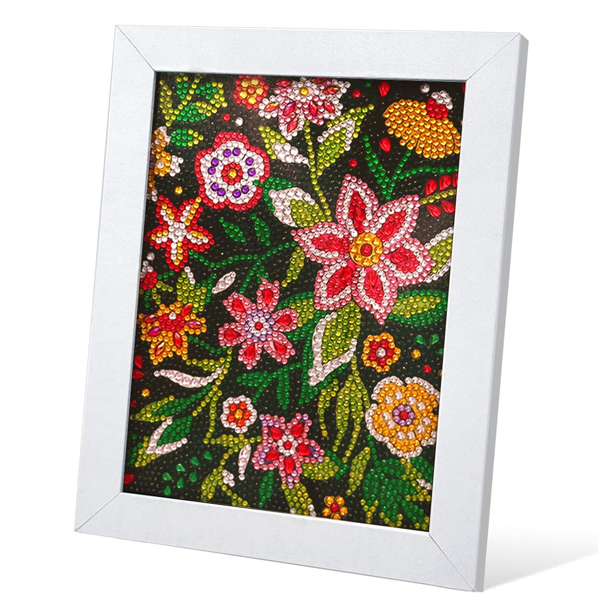 QIOUOL Flower Diamond Art Painting Kits for Kids Adults Beginners with Wooden Frame Girls Art Crafts Rhinestone Gem by Number Ki