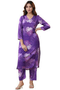 Gosriki Women'S Cotton Blend Straight Printed Co-Ord Set (710 Violet-Gs_M_Purple_Medium),Purple,,B0CL7WMX5D