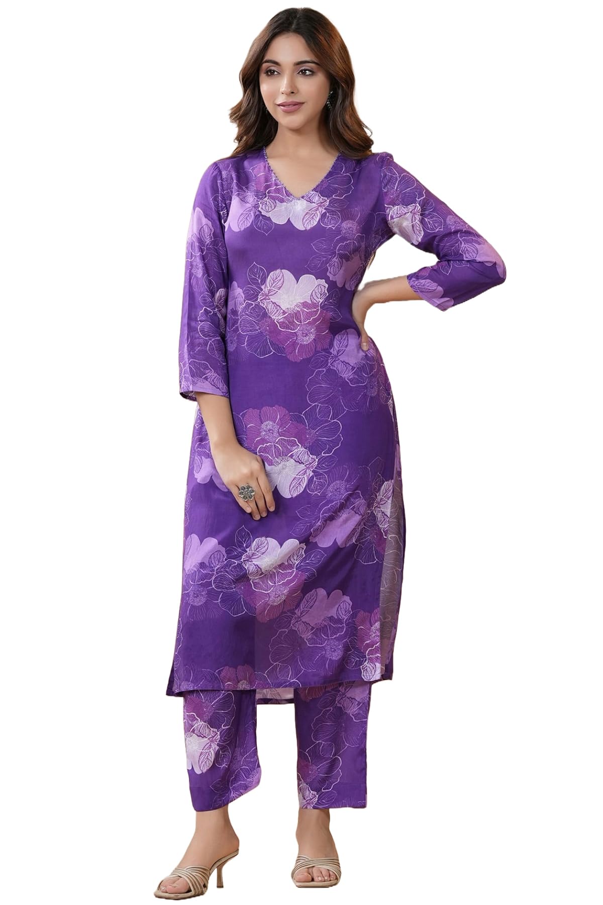 Gosriki Women'S Cotton Blend Straight Printed Co-Ord Set (710 Violet-Gs_Xxl_Purple_Xx-Large),Purple,2,B0CL7PGG3H