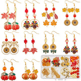 SUNNYCLUE 1 Box 10 Pairs Thanksgiving Earring Kits Sunflower Charms Maple Leaf Charm Bulk Turkey Sunflower Charm Fall Autumn Pum
