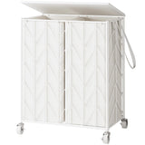 WOWLIVE Laundry Basket with Wheels, Heavy Duty Laundry Hamper with Wood Lid, Clothes Hamper with Divided Removable Liner Bag, La