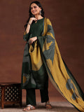 Libas Womens Printed Silk Blend Straight Kurta With Trousers And Dupatta Green 2Xl 36771O