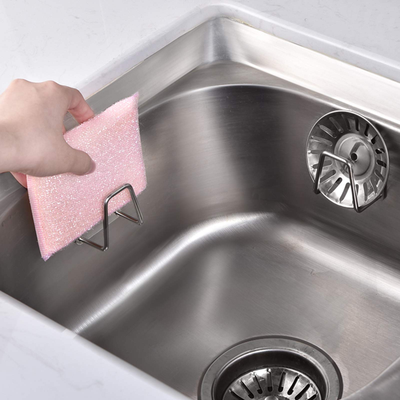 NEXCURIO Adhesive Sponge Holder Sink Caddy for Kitchen Accessories - SUS304 Stainless Steel Rust Proof Waterproof, Quick Drying