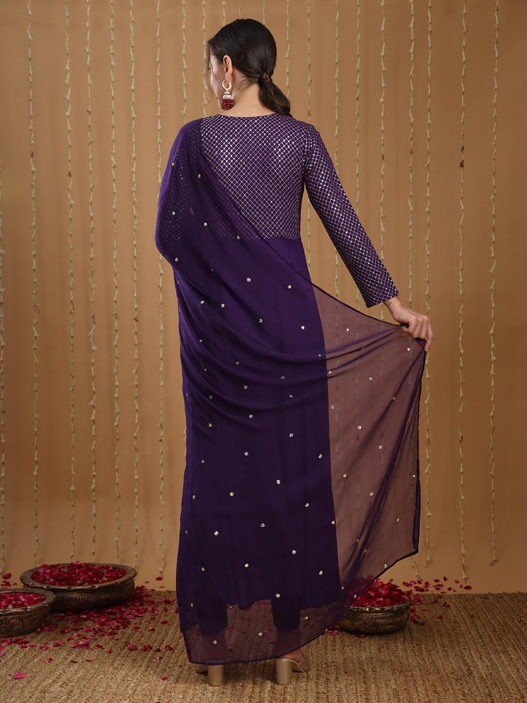 Gosriki Women'S Viscose Rayon Mukaish Work Anarkali Kurta With Pant & Dupatta (Park Violet-Nw-Gs_Xl_Violet_X-Large),Violet,,B0D1MG91TW