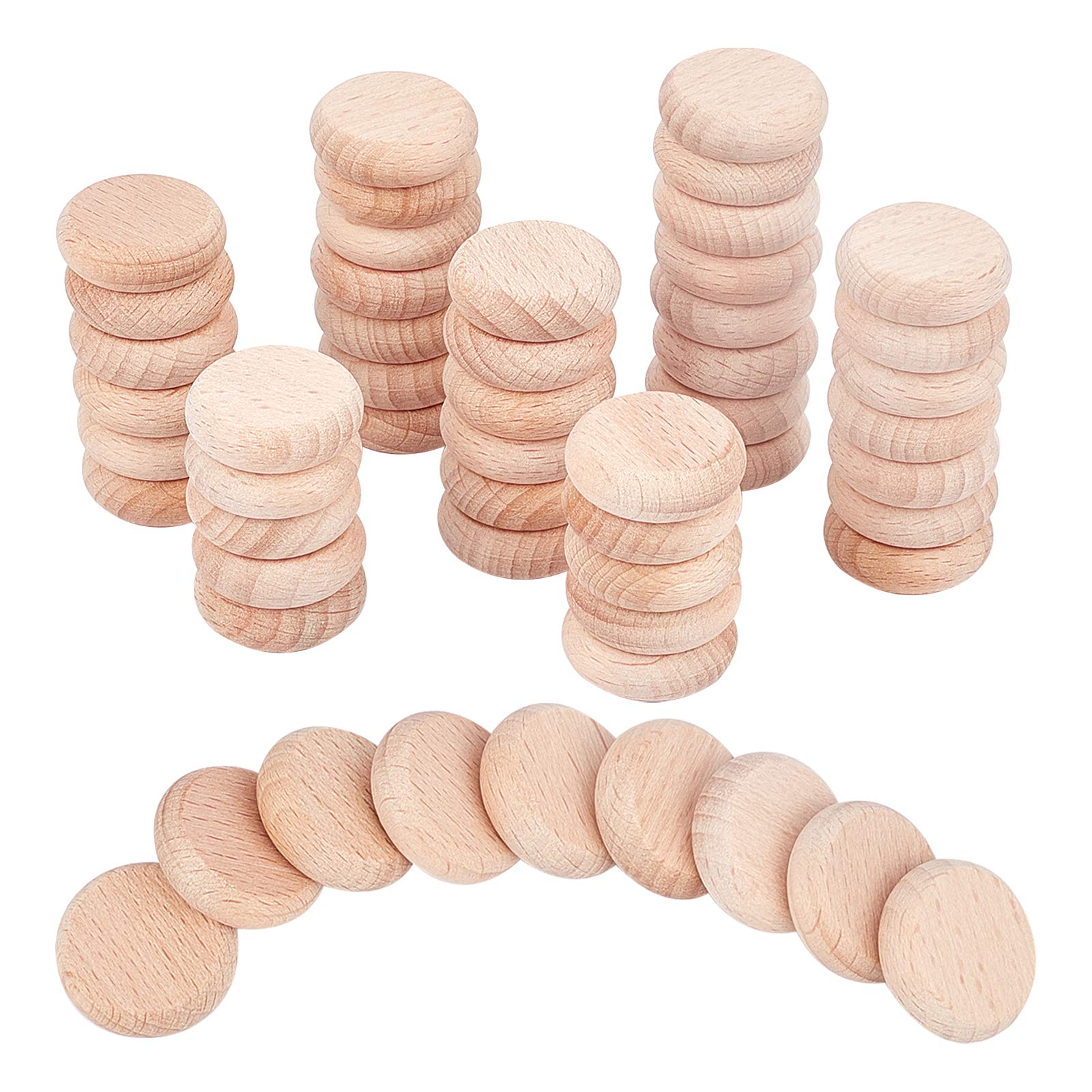 NBEADS 100 Pcs Beech Wooden Round Pieces, 0.98 Inch Unfinished Wood Circles Round Slices Wooden Cutouts Ornaments for DIY Crafts