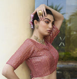 Pujia Mills Women'S Indian Ethnic Wear Designer Silver Sequence With Matching Embroidered Work V Neck Half Sleeve Readymade Padded Saree Blouse Readymade Unique Peach Color Saree Blouse Peach 38