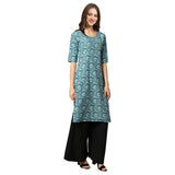 Pinkmint Women'S Crepe Turqouise Color Ethnic Motif Printed Straight Kurti[Nb-530378-Xl]