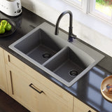Karran Drop-in Quartz Composite 33 in. 1-Hole 50/50 Double Bowl Kitchen Sink in Grey