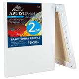 PHOENIX 16x20 Inch 2 Pack Artist Canvas - Large Stretched Canvases for Painting - 3/4 Inch Profile, 100% Cotton 11 Oz. Gesso Pri