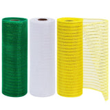 TONIFUL 10 Inch 3 Rolls Green/White/Yellow Decorative Mesh Ribbons, Fabric Mesh with Foil for Tree Home Front Door Wreaths Decor