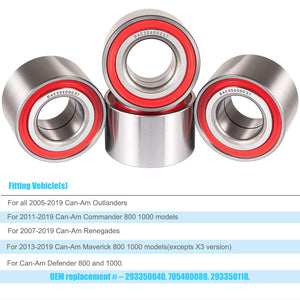 (4Pcs) Heavy Duty Wheel Bearings For Can-Am Defender/Commander/Maverick/Outlander/Renegade Replaces # 293350040, 705400088, 2933