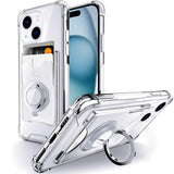 Shields Up Designed for iPhone 15 Case, Minimalist Wallet Case with Card Holder (3 Cards) & Ring Stand, [Drop Protection] Slim P