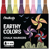 Jumbo Chalk Markers - 15mm Window Markers | Pack of 8 Classic Earth Color pens - Use on Cars, Chalkboard, Whiteboard, Blackboard
