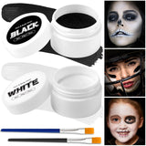TonJin Black + White Face Body Paint Set 3.5oz/100g, Non-Toxic Professional Facepaint Makeup Kit with 2 Brushes for Kids & Adult