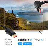 ALYYDBG 8K@60Hz 90 Degree Right Angle DP 1.4 Cable, Male to Male Right Angled Displayport 1.4 Cable Cord 8K@60Hz, 4K@144Hz, 2K@1