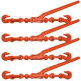VULCAN Load Binder with 2 Grab Hooks 4 Pack Lever Style 5,400 Pound Safe Working Load for 5/16 Inch Grade 70 or 3/8 Inch