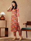 Gosriki Women'S Cotton Blend Straight Printed Kurta With Pant (Ing 10 Red-Gs_M_Red_Medium),Red,,B0CTCHXCHQ