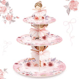 Widecook 3 Tier Ballerina Party Decoration Ballerina Cupcake Stand Decoration Dancing Girl Floral Cupcake Tower Pink Dance Theme