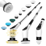 Lxlu Electric Spin Scrubber with 8 Brush Heads, Extension Handle and 2 Speeds for Beginner, Teens.White-o1.