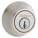 Kwikset 660 Deadbolt Deadbolt Lock, Satin Nickel Round Exterior Keyed Front Entry Door, Single Cylinder Dead Bolt, with Microban
