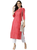 Anni Designer Women'S Cotton Blend Straight Bandhi Printed Kurta (Bandhu Red_Xl_Red_X-Large),Red,XL
