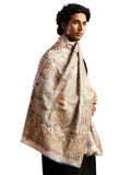 Tweedle MenS White Zari Weave, Darbar Design, Soft Bamboo Scarf, Silk Modal Stole For Gents, Size 28 X 80 Inches