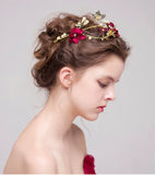 Wedding Headpiece Red Flower Gold Butterfly Hairbands Wedding Tiara Pearl Headbands Bridal Hair Bridesmaid Jewelry Accessories (
