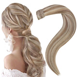 Easyouth Human Hair Ponytail Extension Highlight Pony Tails Hair Extensions Brown Highlighted Blonde Ponytail Extension Straight