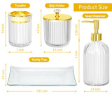 Bathroom Accessories Set, 4Pcs Clear and Gold Glass Bathroom Accessories Sets Complete w/Lotion Soap Dispenser, Toothbrush Holde