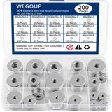WEGOUP 18-8(304) Stainless Steel Flat Washers for Screws and Bolts, 200 Pieces Metal Washers Kit (15 Sizes M3-M12), Assorted Lar