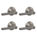 Lock Scout Straight Lever with Round Trim Bedroom and Bathroom Door Handle, Satin Nickel Finish, 4 Pack