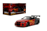 Jada Godzilla 2003 Nissan Skyline GTR R34 1:24 Scale DieCast, Opening Doors, Hood, Trunk, Rubber Tires Collectible for Adul