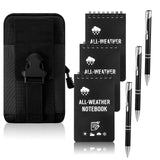 MveLwodx 7 Pcs Waterproof NotebookSets, 3 Waterproof Notepad with 3 All Weather Pen Military Gear and Fabric Notebook CoverWater