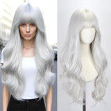 STYLER Silver Wig with Bangs for Women -26 Inch Long Wavy Silver Wigs Synthetic Heat Resistant Hair Natural Looking Wigs for Dai