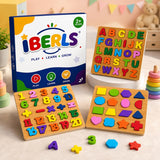 Kids Wooden Abc Puzzle Learning Set With Alphabet Number Counting And Shape Matching Boards Pack Of 3 Early Brain Development Ed