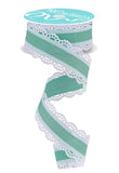 Scalloped Edge Canvas Ribbon, 10 Yards (White, Mint Green, 1.5 Inch)