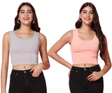Toplot Women'S Combo Solid Ribbed Scoop Neck Sleeveless Slim Fit Tank Top Pack Of 2 (Combo-5069-Gry-Pch-M),Grey-Peach,,B0CG5JJSJZ